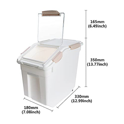 Airtight Flour Storage Container 25 lb Rice Storage Container with Wheels Seal Locking Lid, Food Containers with Measuring Cup& Scoop for Flour, Rice, Grain(Pink) - color: Pink 1 Count