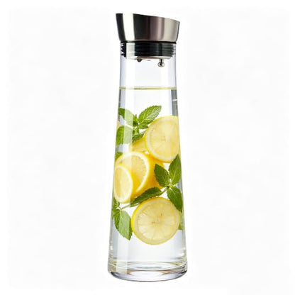 GLASKEY Glass Water Carafe with Lid,1200ml Borosilicate Glass Juice Pitcher with Stainless Steel Gravity Lid,Clear Water Pitcher for Ice Tea, Lemonade, Coffee,Juice Beverage,40 oz - size: 40 Ounces
