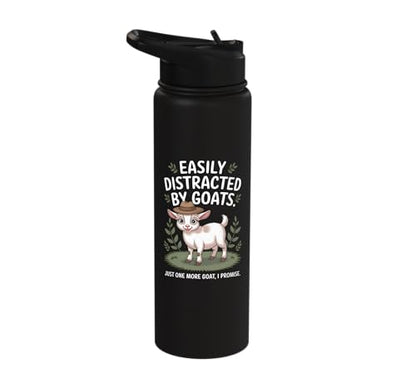 Easily Distracted by Goats Cute Coat Pygmy Goat Farmer Stainless Steel Insulated Water Bottle - color: Black