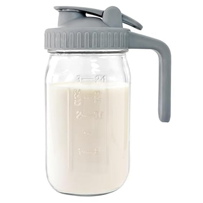 JunVpic Breast Milk Pitcher, 32 oz Wide Mouth Glass Mason Jar with Lid - color: Gray, size: 32 Ounces