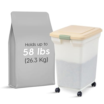 IRIS USA Dog Food Storage Container, Up to 58lbs, Almond/Pearl, Made in USA - color: Almond/Pearl, size: 58 lbs