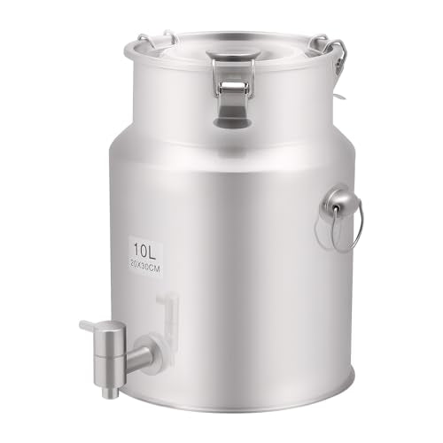 2.64 Gal 304 Stainless Steel Milk Can with Faucet and Sealing Lid,Heavy Duty Milk Bucket Liquid Container Storage,for Milk,Wine, Oil Storage Transport (10L/2.64Gal,w/Faucet) - size: 10L/2.64Gal,w/Faucet