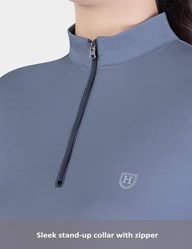Harrison Howard Women’s Equestrian Riding Shirt, UPF 50+ Quarter Zip Breathable Horse Riding Top, Quick Dry Schooling Shirt - color: Blue, size: Small