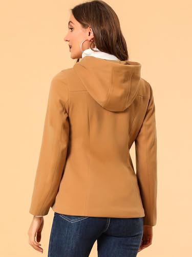 Allegra K Womens Casual Winter Peacoat Hooded Button Toggle Duffle Coats - color: Brown, size: Small