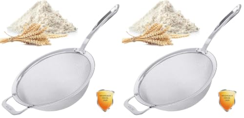 9" Large Mesh Strainer, Stainless Steel 18/8 Extra Fine Quinoa Sieve, with Solid Sturdy Handle, Flour Filter with Wider Hook (Pack of 2) - size: 1 Pc. - 9" (Pack of 2)