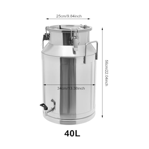 40L Stainless Steel Milk Can, Heavy Duty Food Storage & Transport Container for Dairy, Wine, Grains, Ideal for Home, Farm & Commercial Use, With a Faucet - size: 10.57Gallon