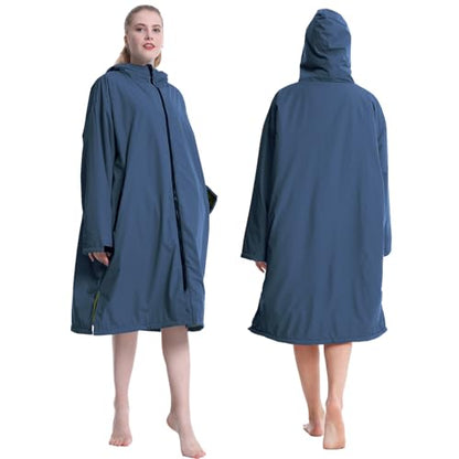 Oksun Waterproof Swim Parka: Windproof Sherpa Fleece Lined Surf Poncho - color: Sherpa Lining, Navy