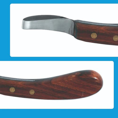 7 Inch Swiss Hoof Knife Double Edged – Stainless Steel Curved Blade Farrier Tool with Round Wooden Grip, Multipurpose Hoof Trimming Knife for Livestock. (Oval Hoof Knife) - style: Oval Hoof Knife