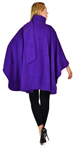 Dare2BStylish Women Poncho Style Fleece Cover Up with Muffler - color: Purple