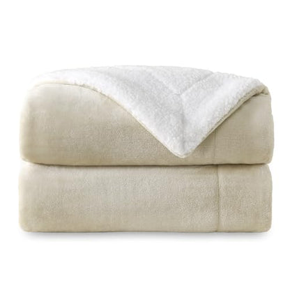 SOCHOW Sherpa Fleece Throw Blanket, Linen, 50x60 inches - color: Linen, size: 50"×60"