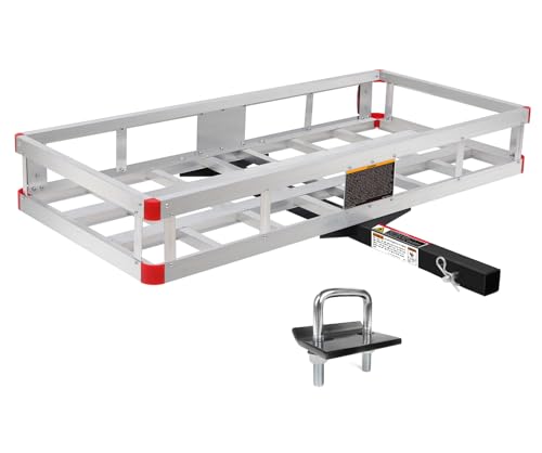 MaxxHaul Aluminum Hitch Mount Cargo Carrier with Tightener - 500 lb Capacity Basket for 2 Inch Receiver - Rust-Proof Rack for RV Truck SUV Van (50881) - style: With Hitch Tightener