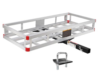MaxxHaul Aluminum Hitch Mount Cargo Carrier with Tightener - 500 lb Capacity Basket for 2 Inch Receiver - Rust-Proof Rack for RV Truck SUV Van (50881) - style: With Hitch Tightener