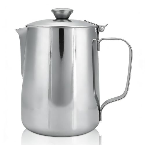 Stainless Steel Pitcher with Lid, 600ml Stainless Steel Milk Frothing Pitcher Coffee Latte Frothing Art Jug Pitcher Mug Cup for Latte Coffee Art for Office Kitchen - size: 600ML