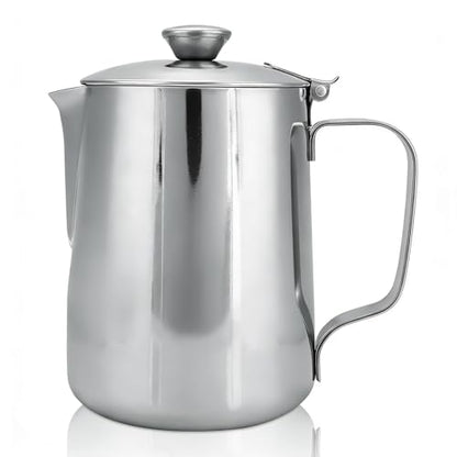 Stainless Steel Pitcher with Lid, 600ml Stainless Steel Milk Frothing Pitcher Coffee Latte Frothing Art Jug Pitcher Mug Cup for Latte Coffee Art for Office Kitchen - size: 600ML