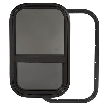 HECASA Universal RV Window 14" W x 22" H W/Trim Ring & Mesh Screen Vertical | Sliding Camper Teardrop Side Replacement Tinted Tempered Glass Aluminium Plastic - size: 14" W x 22" H