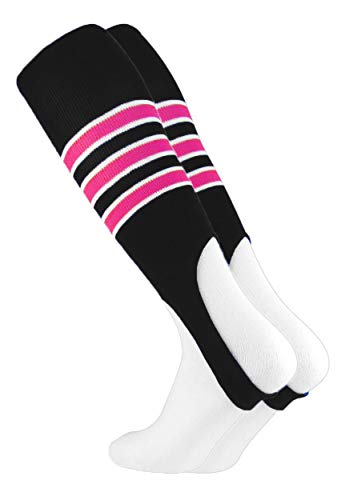 TCK Striped Baseball Stirrups - 7 Inch Cut USA Made - color: Black/White/Hot Pink, size: Medium