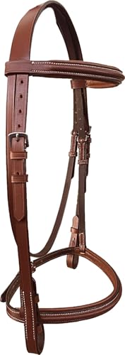 Majestic Ally Padded Raised English Bridle, Premium Leather, Matching Laced Reins - color: Chestnut, size: Cob