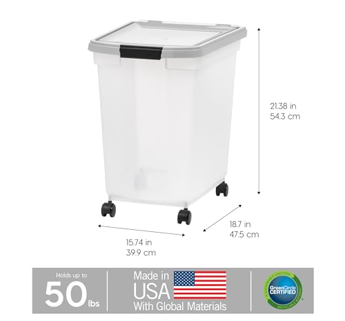 IRIS USA Dog Food Storage Container, Up to 50 lbs, Clear/Gray, Made in USA - color: Gray, size: 50 lbs