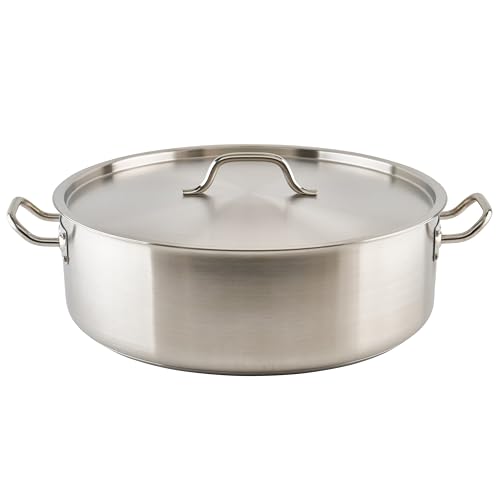 Winware - Stainless Steel 25 Quart Brasier with Cover | Made from extra-heavyweight 6mm thick 3003 aluminum, Great for Braising, Simmering, Batch Cooking and Restaurant Kitchens - size: 25 Quarts