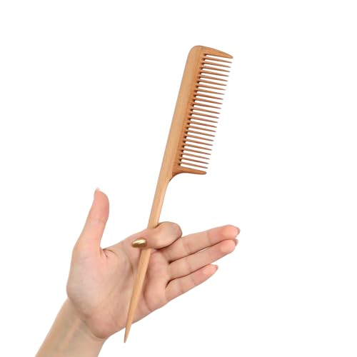 Wide Tooth Wooden Comb Handmade - Natural Vintage Style Wide Tooth Comb for Curls Gentle Styling - Anti-Static Wood Hair Combs For Women Detangling (Fine Tooth Tail Comb) - color: Fine Tooth Tail Comb