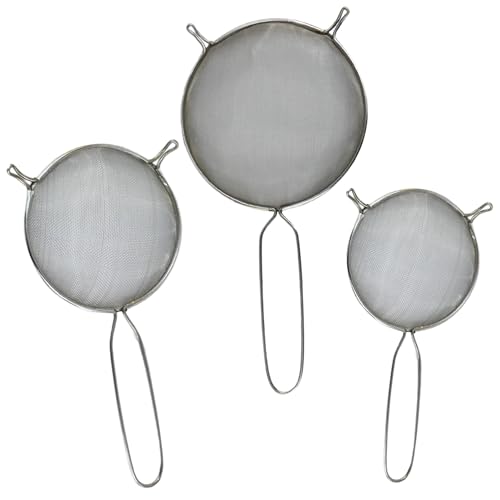 Mesh Strainers - Stainless Steel Fine Mesh Strainer Set of 3 with Handle - Colander-Skimmer Sieve Sifters for Kitchen Food - 5.5", 6.3", 7.1"