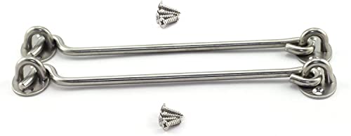 8 Inch Cabin Hook Eye Latch Wind-Proof Lock Shed Stainless Steel Gate Door Window Safety Stopper Silent Holders Catch Lock with Mounting Screws - size: 8 Inch