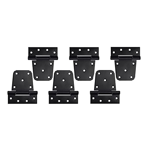 HOME MASTER HARDWARE 3-1/2" Heavy Duty Gate Hinges, 6 Pack T Strap Hinge | Thickened T Hinges for Fences, Shed Barn Door, Included Screws, 50LBS Capacity, No Noise, Steel, Black - color: 6 Pack - Black