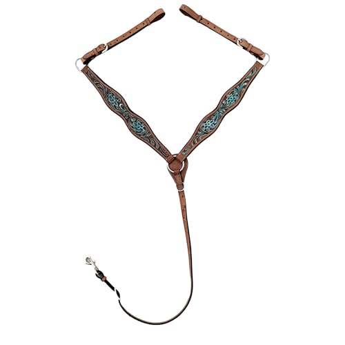 Majestic Ally Tooled Leather Western Headstall & Breast Collar Set – Handcrafted Leather, Classic Western Tack, Multiple Styles & Designs - style: 1008-TRQ