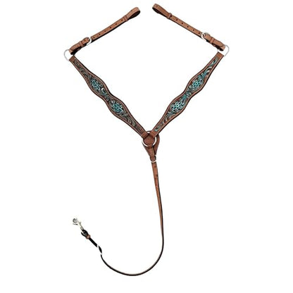Majestic Ally Tooled Leather Western Headstall & Breast Collar Set – Handcrafted Leather, Classic Western Tack, Multiple Styles & Designs - style: 1008-TRQ