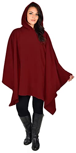Dare2BStylish Women Poncho Style Hoodie Sweater Fleece Cover Up for Cold Weather - color: Burgundy