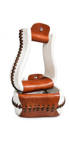 Western Saddle Stirrups White Rawhide Braided Leather Covered Pair | Cowboy Horse Riding Tack, Trail Riding, Ranch Work, Western Pleasure