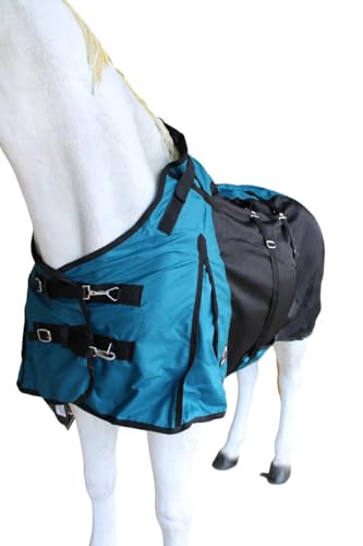 Challenger Horse 1200D Turnout Sheet Waterproof, Breathable, Light-Weight Rain Blanket with Bellyband, Ripstop Outer Shell 3EE12B - color: Teal Black, size: 64 inches