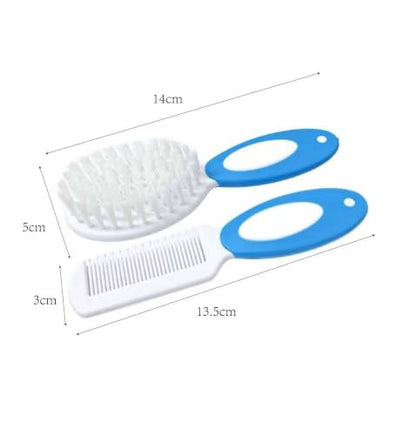 Baby Hair Brush Set, Soft Goat Hair Brush for Newborn and Toddler, Blue, Bassinet Prevention Hat
