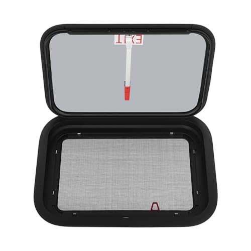 RV Exit Window W/ Trim Ring & Screen, Push Out Glass Camper Window – Tempered Glass/Aluminum Alloy, 22*15in Hole, 38mm Wall Thickness, Black for RV/Camper/Trailer Owners