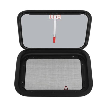 RV Exit Window W/ Trim Ring & Screen, Push Out Glass Camper Window – Tempered Glass/Aluminum Alloy, 22*15in Hole, 38mm Wall Thickness, Black for RV/Camper/Trailer Owners