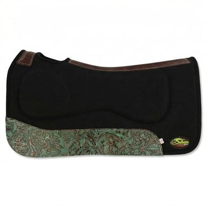 Southwestern Equine OrthoRide All Purpose Trail Riding Black Saddle Pad Made in the USA. - color: Black with Turquoise Bloom