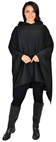 Dare2BStylish Women Poncho Style Hoodie Sweater Fleece Cover Up for Cold Weather - color: Black