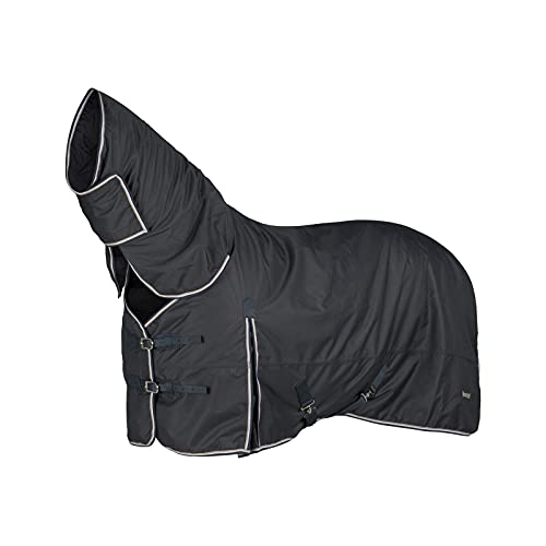 HORZE Glasgow Medium Weight Waterproof Combo Turnout Winter Horse Blanket with Neck Cover (150g Fill) - Iron Gate Grey/Safari Beige - 75