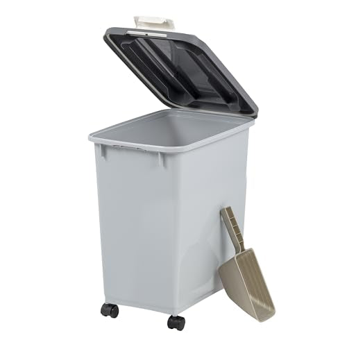 IRIS USA Dog Food Storage Container, Up to 30 lbs, Gray/Dark Gray | Made in the USA, Comes w/ Wheels & 2-Cup Scoop, Airtight Seal, BPA-Free, Kibbles, Bird Seed, Cat food, Cat Litter, Pellets - color: Gray/Dark Gray, size: 30 lbs