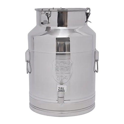 Stainless Steel Milk Can 28L/7.4Gallon Milk Bucket Heavy Duty Milk Jugs with Lid Thickened Edges and Silicone Sealing for Storing Wine Food Oil Water - color: 28L-7.39Gal With Faucet