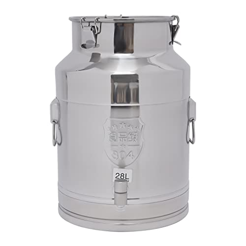 304 Stainless Steel Milk Can 28 Liter Milk Bucket Wine Pail Bucket 7.4 Gallon Milk Can Tote Jug with Faucet & Sealed Lid Heavy Duty - color: With Faucet, size: 28L/ 7.4Gallon