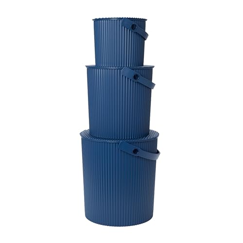 Hachiman Bucket Set of 3 Mini, Large, & Extra Large | Heavy Duty Buckets with Lid and Handle, Hands-Free Filling, Easy to Stack and Store, Indoor Outdoor Use, Navy - color: Navy, size: Set of 3
