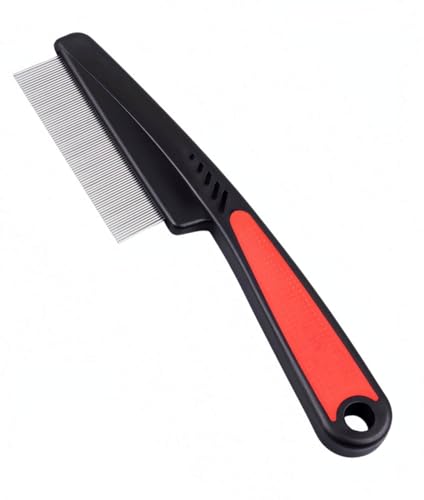 Yumflan 1.0mm Fine Tooth Stainless Steel Flea Comb for Dogs & Cats, Grip | Designed To Remove Fleas, Eggs, Dander, Debris, Glides Smoothly Through The Coat, Gentle On Skin, Built for Daily Grooming