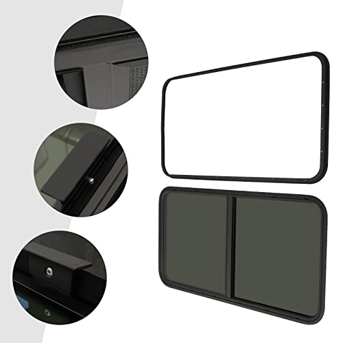 24" W X 20" H RV Window Horizontal RV Windows Privacy RV Replacement Window Stable Sliding Windows Black Universal Rectangular RV Windows With Trim Ring for Teardrop Cargo Horse Trailer Marine Camper - color: 24" W x 20" H