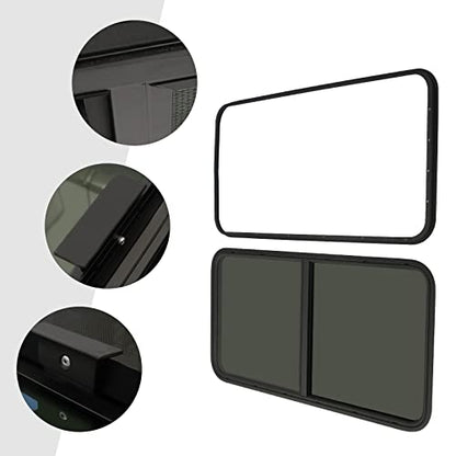 24" W X 20" H RV Window Horizontal RV Windows Privacy RV Replacement Window Stable Sliding Windows Black Universal Rectangular RV Windows With Trim Ring for Teardrop Cargo Horse Trailer Marine Camper - color: 24" W x 20" H
