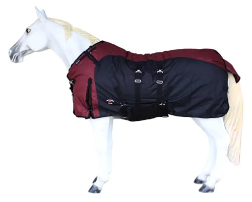 CHALLENGER 1200D Horse Turnout Waterproof Heavy Weight Winter Blanket - color: Burgundy/Black, size: 60 inches