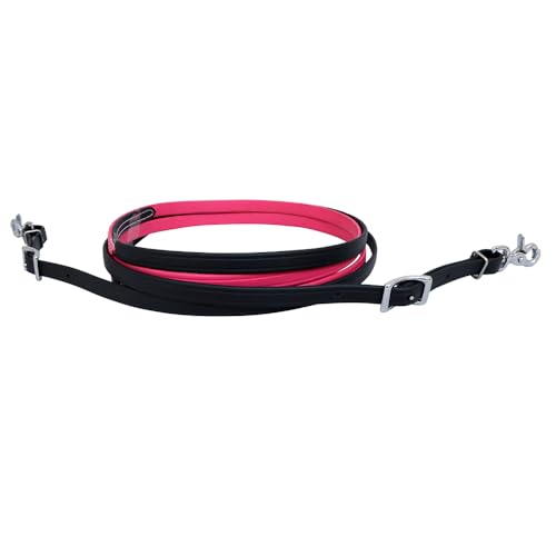 HILASON Western Horse Biothane Leather Rein, Full Size - color: Pink & Black