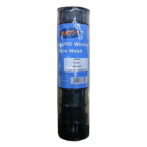 Black PVC Coated Welded Wire Mesh Garden Economy Fence 24 Inch x 25 Foot-3 Inch x 2 Inch 16GA - color: Black, size: 24"x25\'-3"x2" 16GA