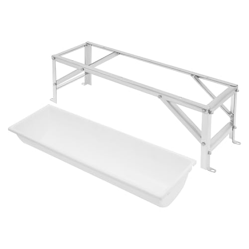 9.25 Gal Livestock Feed Trough with Stand, Heavy Duty Galvanized Steel Goat Feeder Trough for Sheep Horse Cattle, Raised Large Capacity Farm Animal Feeding Pan - color: Silver+White