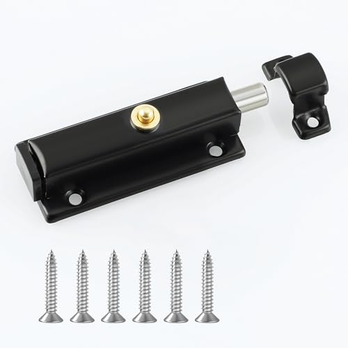 Mooche Slide Latch Lock Barrel Bolt, 4 Inch Stainless Steel Barrel Bolt Gate Latches - color: Glossy Black